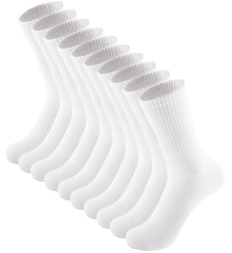 Womens Cotton Crew Socks - Thin Long Casual Workout - 5 Pairs White