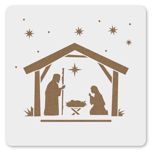 MAGJUCHE Nativity Manger Stencil 6 Inches, Reusable Christmas Stencil for Painting DIY Crafts Decor