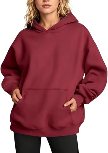 Oversized Women's Fleece Hoodie Pullover - Small Red