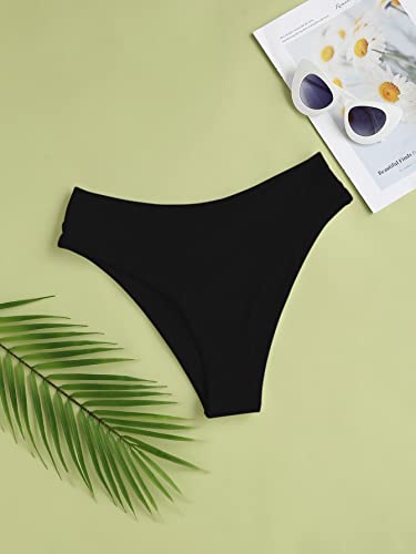 SherryDC Women’s V-Cut High-Waisted Bikini Bottoms – Large 824 Black