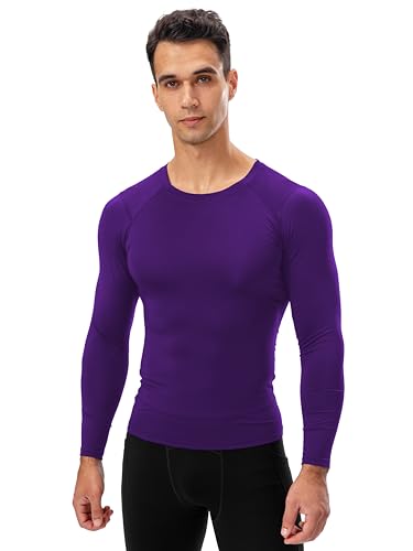 Men's Compression Long Sleeve Athletic Shirt - Cool Dry Purple, Large