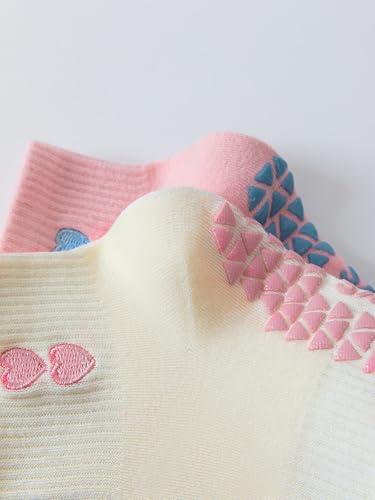 Grippy Pilates Socks for Women with Ruffles - 1 Pair Double Heart Ivory