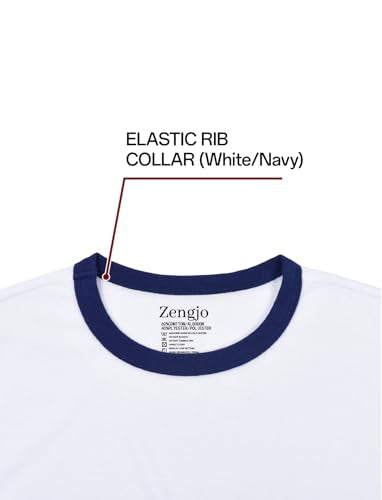 Zengjo Men's Ringer T-Shirt Crewneck Athletic Short Sleeve Sport Tee - Medium White/Navy