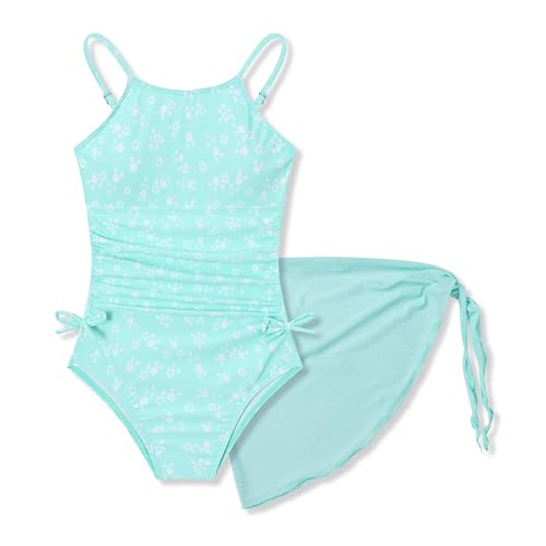 Girls Floral One Piece Swimsuit & Cover Up Set - Green, 6-7 Years