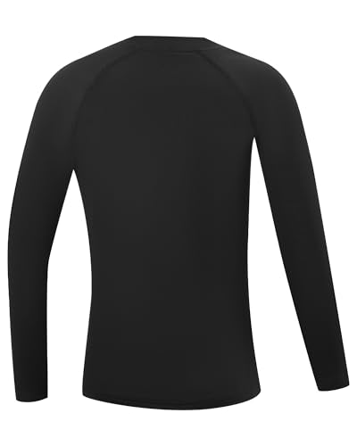 Youth Boys Compression Thermal Shirt - Long Sleeve Fleece Base Layer - Medium Black