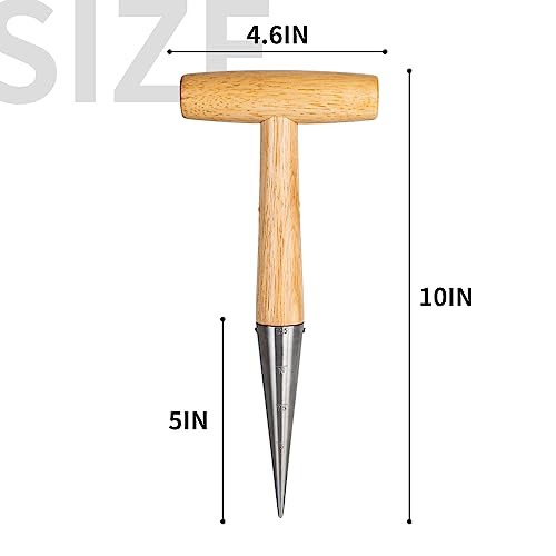FLORA GUARD Hand Dibber Garden Tool, Seed Planter Tool with Wood Handle for Sowing Seed - 5" Seed Dispenser for Planting Steel Garden Dibber, Transplanting Plants,Planting Bulb,Digging
