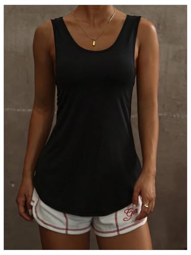 OYOANGLE Women's Black Large Mesh Activewear Tank Top for Running & Workout