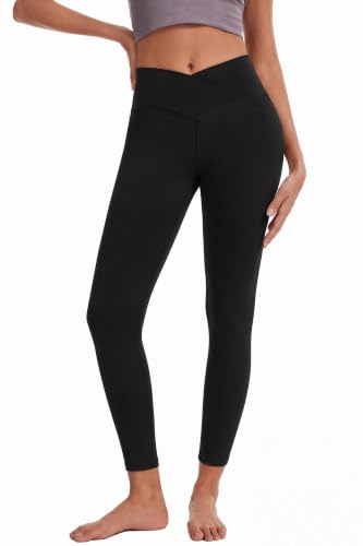 High Waisted Crossover Yoga Pants Leggings - Medium Black