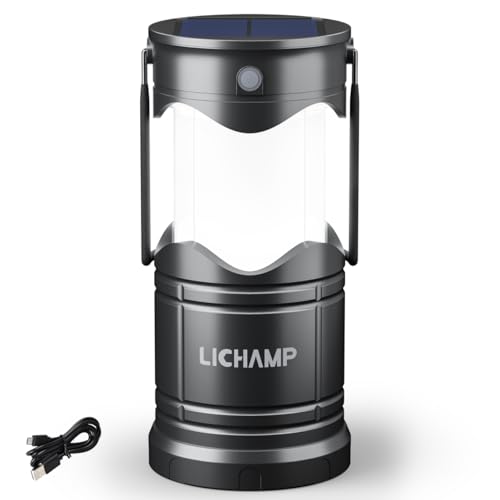 Lichamp 1-Pack Solar Camping Lantern, USB Rechargeable LED Lanterns Battery Powered Pop Up Flashlight Lamps with Three Modes Power for Power Outages Hurricane Supplies Emergency Indoor & Outdoor