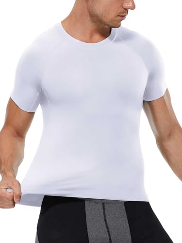 Men's Short Sleeve Compression Shirt - Cool Dry Workout Top - Small White