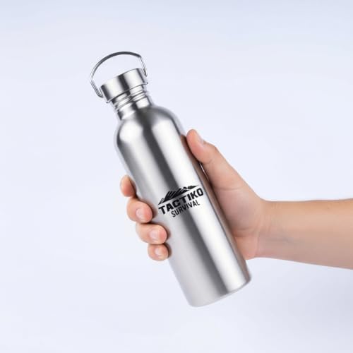 Tactiko 25 oz Black Stainless Steel Wide Mouth Water Bottle - Survival & Camping