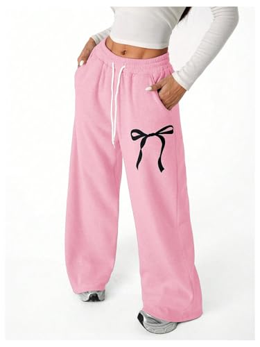 Girls Wide Leg High Waisted Sweatpants - Pink, Size 10 Years, Trendy Baggy Pants