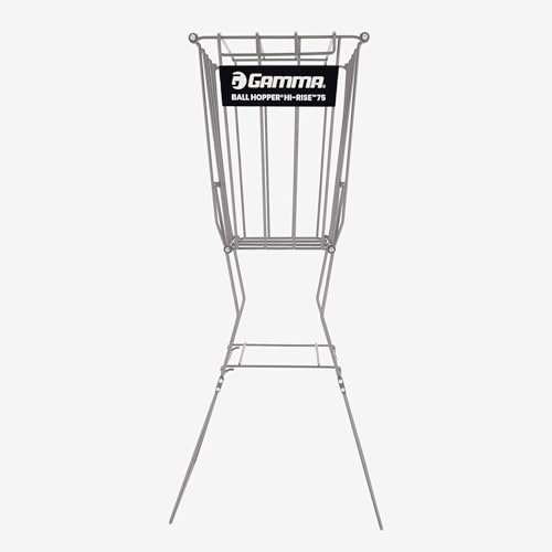 Heavy Duty Tennis Ball Hopper Hi-Rise 75 - Silver Basket with Handle