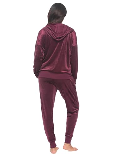 Felina Womens Velour Zip Hoodie & Jogger Set Large Fig Lounge Tracksuit