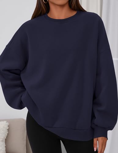 PrettyGarden Womens Oversized Crewneck Sweatshirt Navy Blue M — 2026 Fall