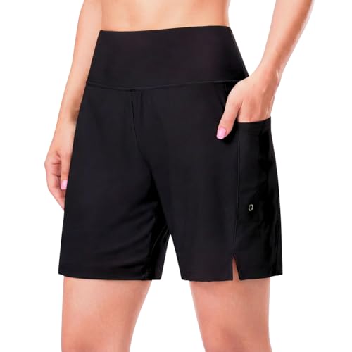 Hurley Women’s 7in High Waisted Swim Shorts with Liner – Black