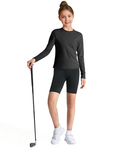 HASMES Girls Long Sleeve Quick Dry Athletic Shirt - 8-9 Years, Black