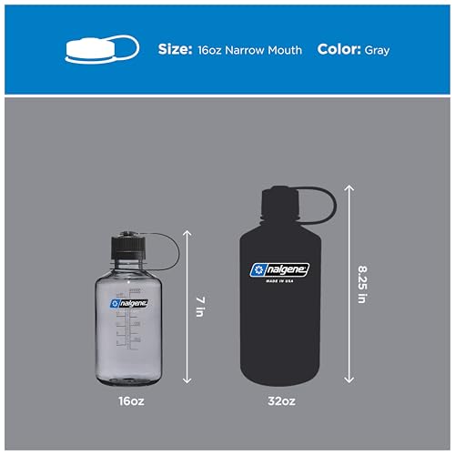 Nalgene 16 oz Narrow Mouth Water Bottle Gray BPA-Free Durable Leak-Proof