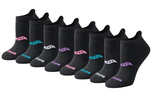 Saucony Women's RunDry Performance Heel Tab Athletic Socks - Medium Black Mix, 8 Pairs
