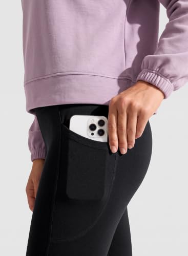 Merino Wool Leggings for Women with Pockets - High Waisted, Medium, Black - WWOMAY