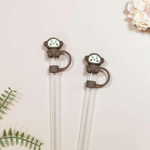 Reusable Monkey Straw Cover Set - Brown Silicone Toppers