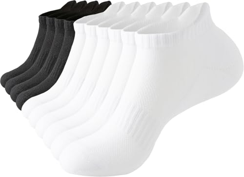Cushioned Low Cut Ankle Socks for Women - 5 Pairs, White & Black