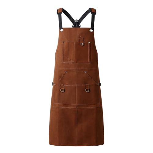 Flame Retardant And Waterproof 6 Pockets Leather Tool Apron for Outdoor Woodwork, Grilling, Kitchen, Unisex,24'' X 36''