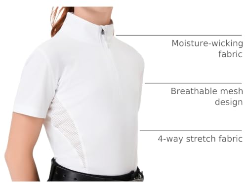 Quick Dry Girls Equestrian Riding Shirt - White, Medium