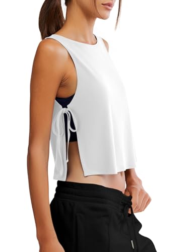 Women's Sleeveless Workout Crop Tank Top - White, Small