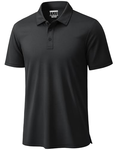TACVASEN Men's Short Sleeve Dry Fit Polo Shirt XX-Large Black Golf Apparel