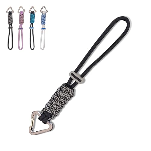 Paracord Keychain with Triangle Carabiner Clip - Black