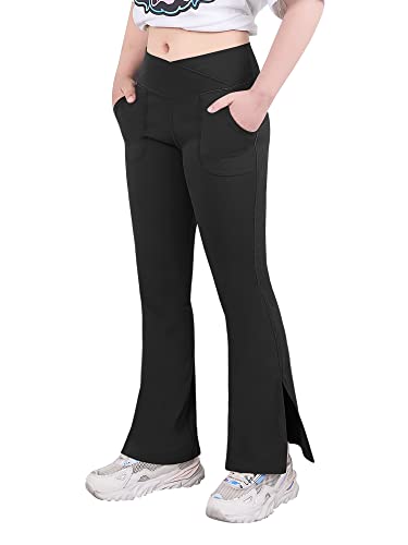 Bootcut Yoga Pants for Teen Girls with Pockets - 9-10 Years / Black