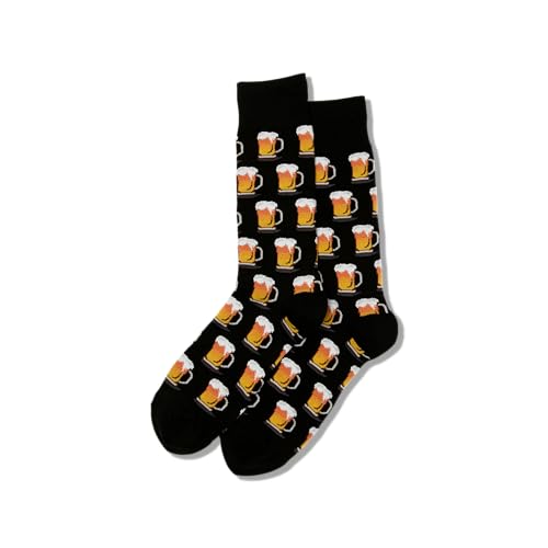 Hot Sox Men's Beer Crew Socks 6-12 Black - Fun Cocktail Drink Pattern