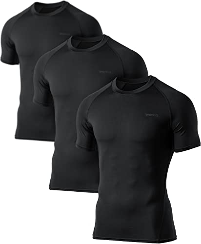 TSLA Men 50+ UPF Quick-Dry Short Sleeve Rash Guard 3pk Black Large - Athletic Compression Shirt