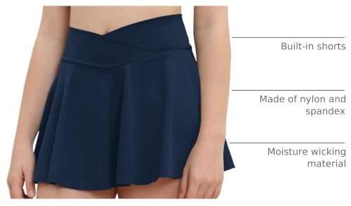 Girls Navy Blue Pleated Tennis Skirt with Pockets, High Waist, 11-12 Years