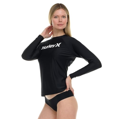 Hurley Women's Long Sleeve Rash Guard Sun Protection Swim Shirt Medium Black