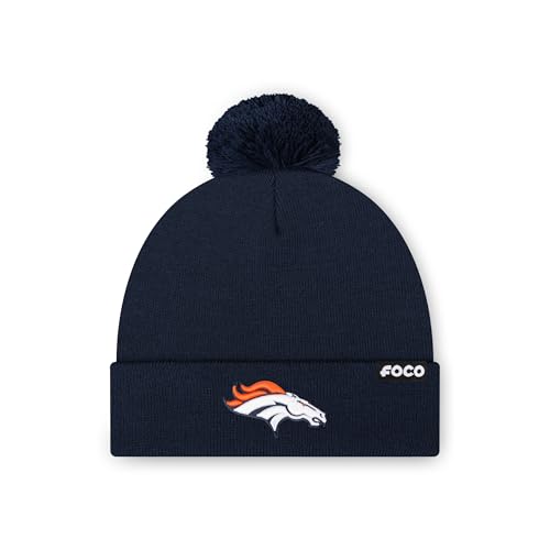 Denver Broncos Pom Beanie Hat - Navy - One Size