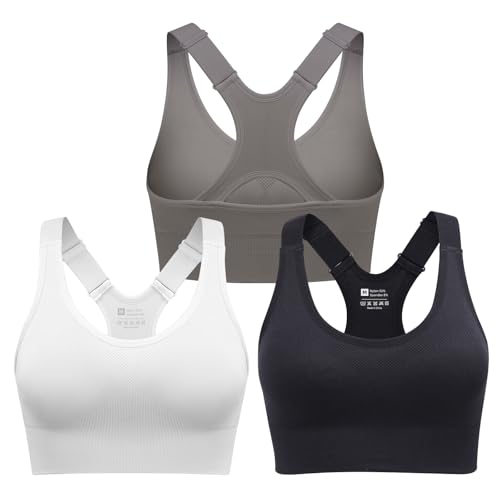 SPORME RUNNING Medium Support Racerback Sports Bra for Women - Black, Gray, White, Seamless Yoga & Workout