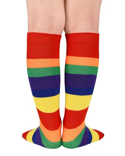 Kids Athletic Soccer Socks - Knee High Rainbow, 9-12 Years
