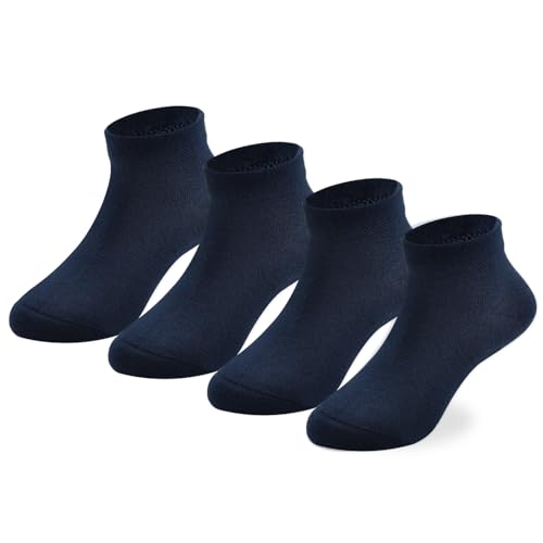 Kids' Low Cut Ankle Socks - Cotton Seamless Toe, Navy, 4 Pairs, 6-8 Years