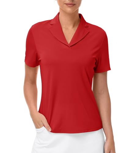 Women's Golf Polo Shirt - UPF 50 Short Sleeve V-Neck Quick Dry