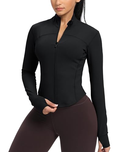 Lightweight Slim Fit Zip Up Workout Jacket for Women - Black, Small