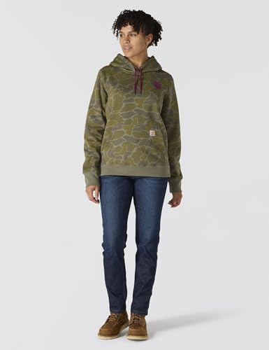 Carhartt Women's Relaxed Fit Midweight Logo Sleeve Sweatshirt - Dusty Olive Camo, Small