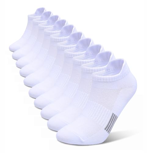 Henwarry Women's Athletic Low Cut Socks 10 Pairs Thin Cotton Ankle Tab, White, Size 5-8