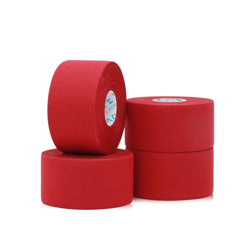 Athletic Sports Tape - 4 Rolls, 45ft Each, Strong Adhesion, Red