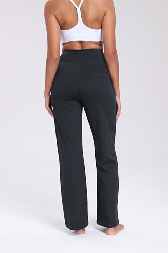 Wide Leg Yoga Pants for Women - High Waist Stretch - Charcoal, Small Long