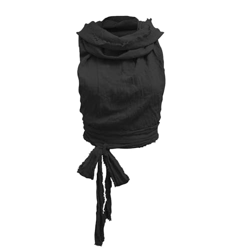 CosInStyle Women's Black Crop Tank Top - Halter, Open Back, Cross Wrap, One Size, Cotton Cover Up