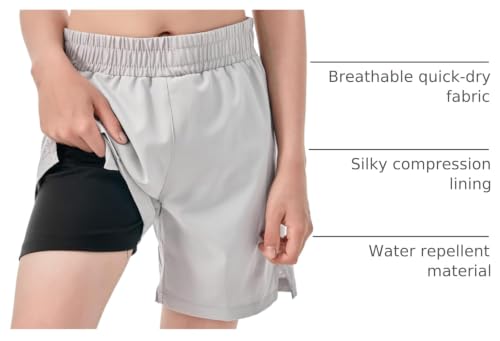 Boys Compression Mesh Athletic Shorts with Pocket - Light Gray