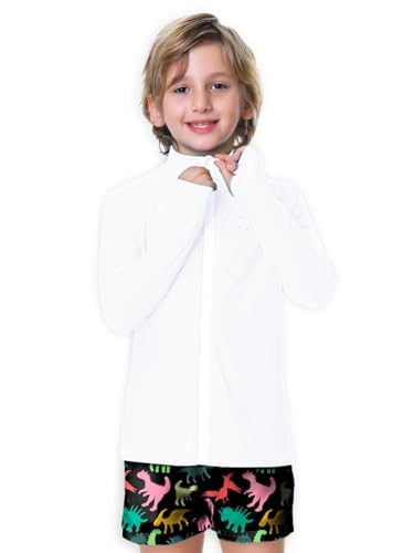 Unisex Kids Zipper Rash Guard - UPF 50+ Sun Shirt, 5-6 Years White