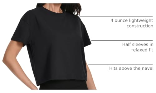 Auriviz Women's Large Black Oversized Cotton Crop Top T-Shirt for Workout